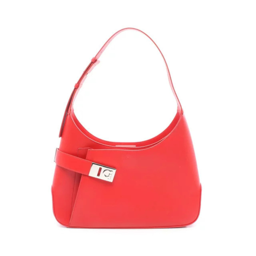 Salvatore Ferragamo Gancini Hobo Bag Shoulder Leather Red